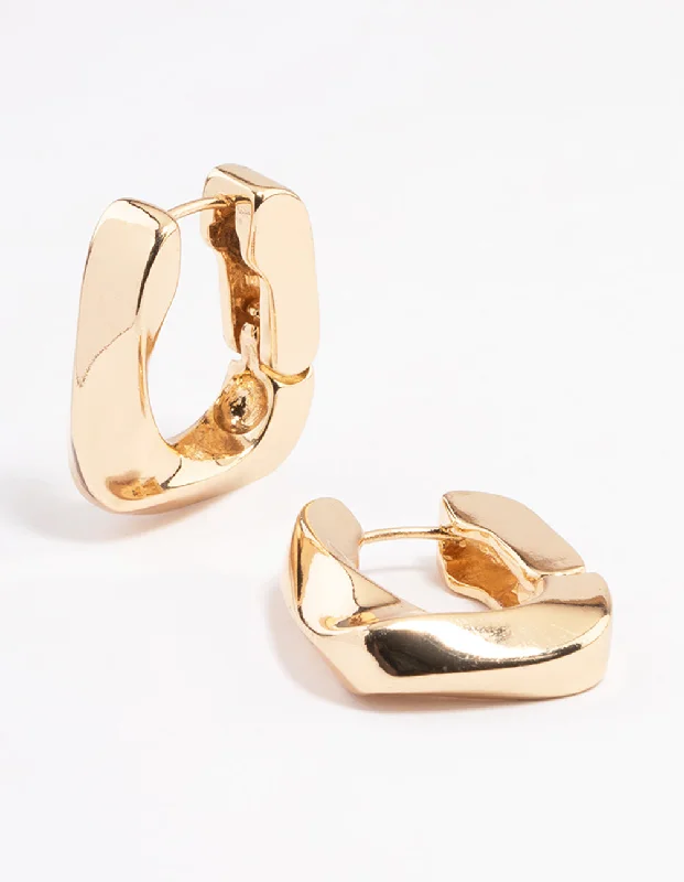 Thick bar earrings-Gold Thick Twist Huggie Earrings