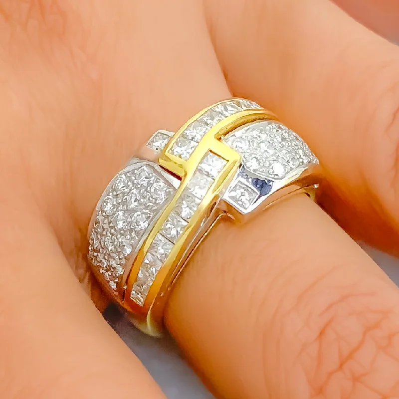 Double shank engagement rings-Two Tone Opulent Diamond + 18k Gold Ring