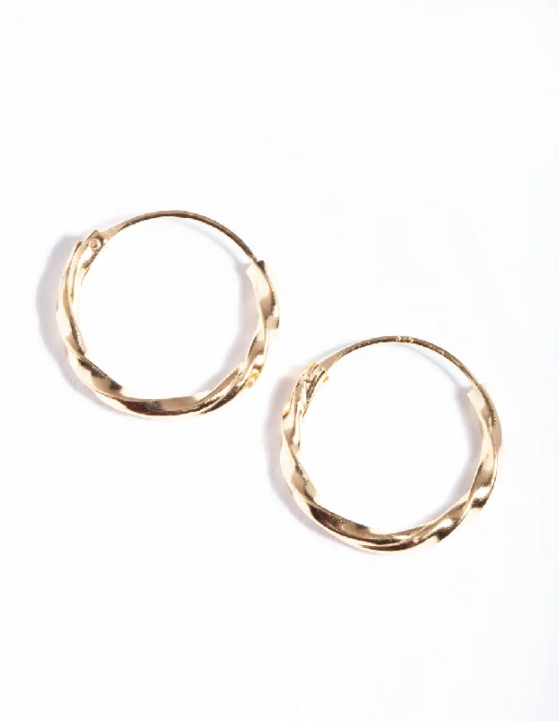 Wide statement earrings-Gold Plated Sterling Silver 13mm Twist Hoop Earrings