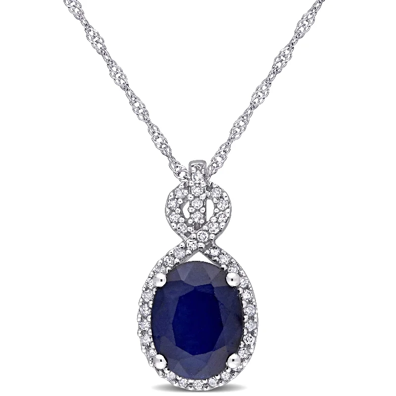 Elegant design necklaces-Miadora 10k White Gold Diffused Sapphire and 1/6ct TDW Diamond Crossover Necklace