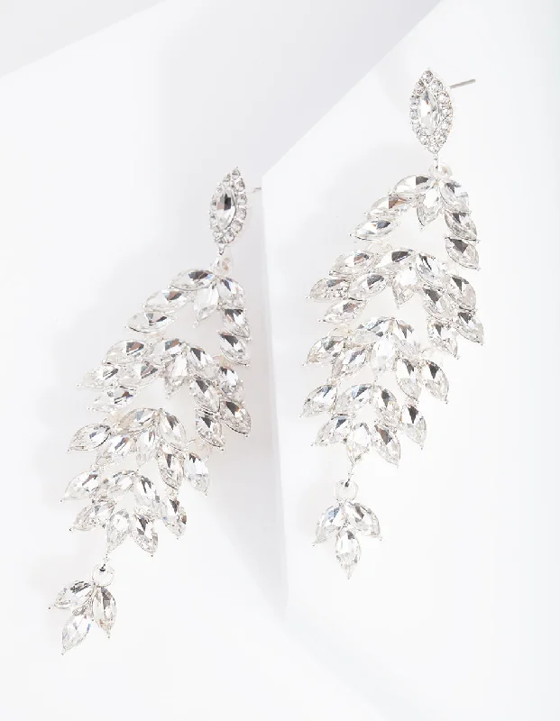 Dove feather earrings-Silver Navette Stone Drop Earrings