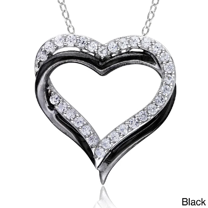 Twist clasp necklaces-Miadora Sterling Silver Created White Sapphire Double Heart Necklace