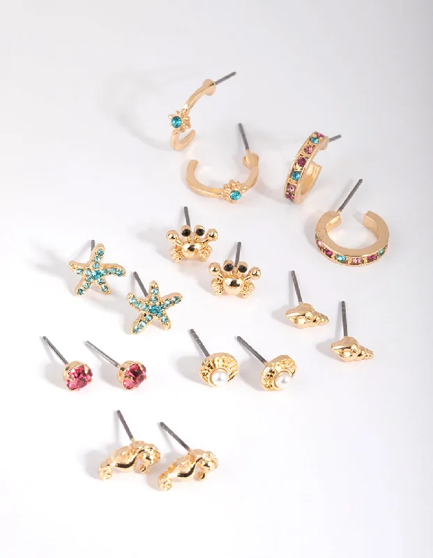 Light clay earrings-Gold Under the Sea Stud Earring 8-Pack