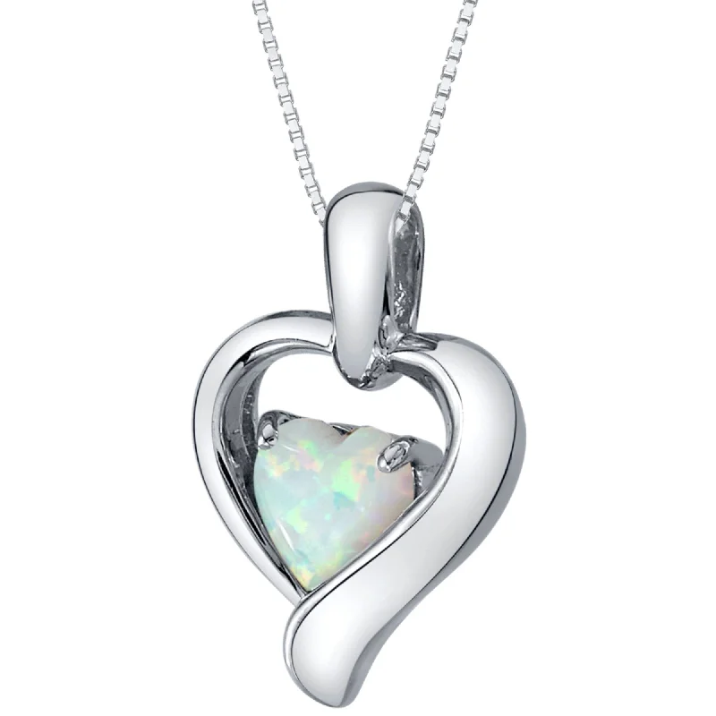 Multi-strand necklaces-1 ct Created White Opal Pendant Necklace in Sterling Silver