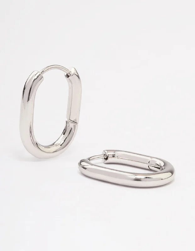 Pure stud earrings-Waterproof Stainless Steel Plain Oval Huggie Hoop Earrings