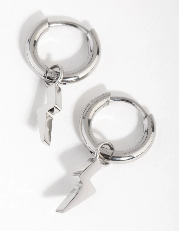 Cultured pearl earrings-Titanium Lightning Huggie Earrings