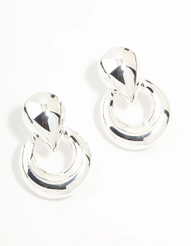 Smooth drop earrings-Clean Silver Doorknocker Stud Earrings