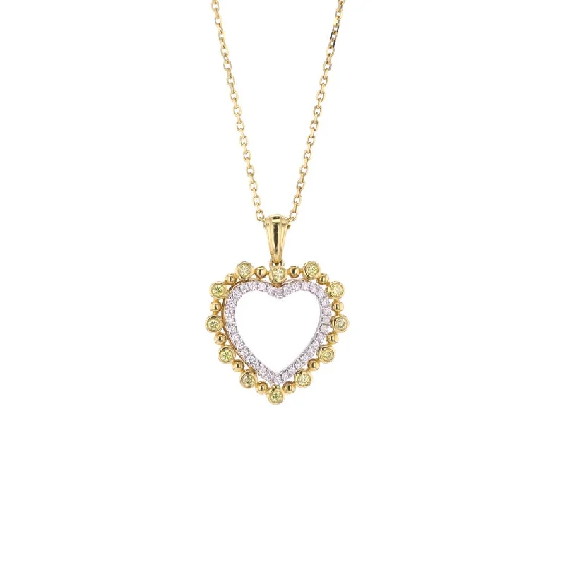 Spinel necklaces-Yellow & White Diamond Heart Pendant Necklace