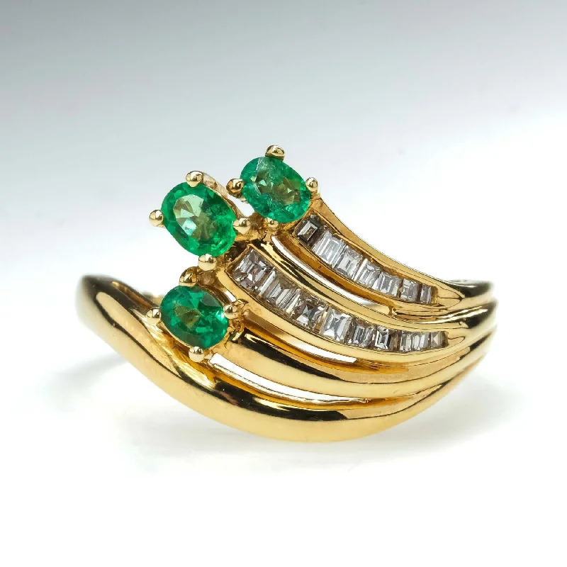 Asymmetrical engagement rings-0.23ctw Oval Emerald and Diamond Accented Gemstone Ring in 18K Yellow Gold