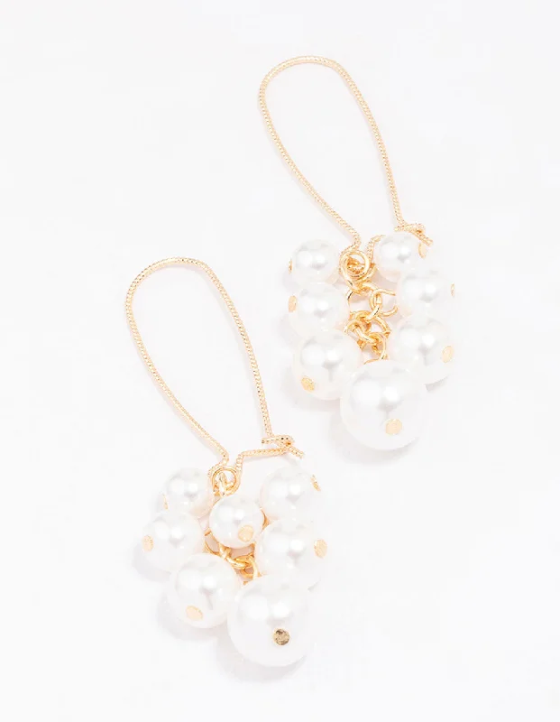 Spinel earrings-Gold Pearl Cluster Drop Earrings