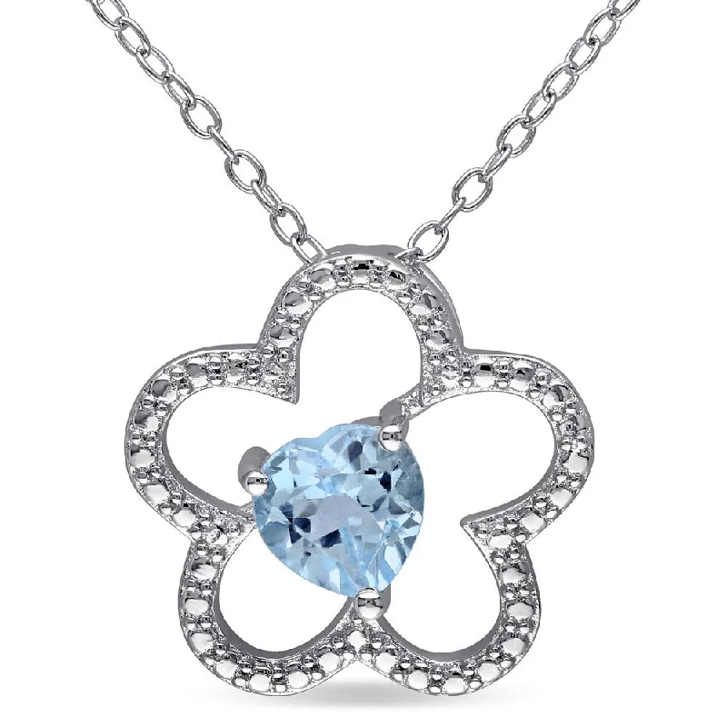 Secure clasp necklaces-Miadora Sterling Silver Heart-cut Sky Blue Topaz Flower Necklace