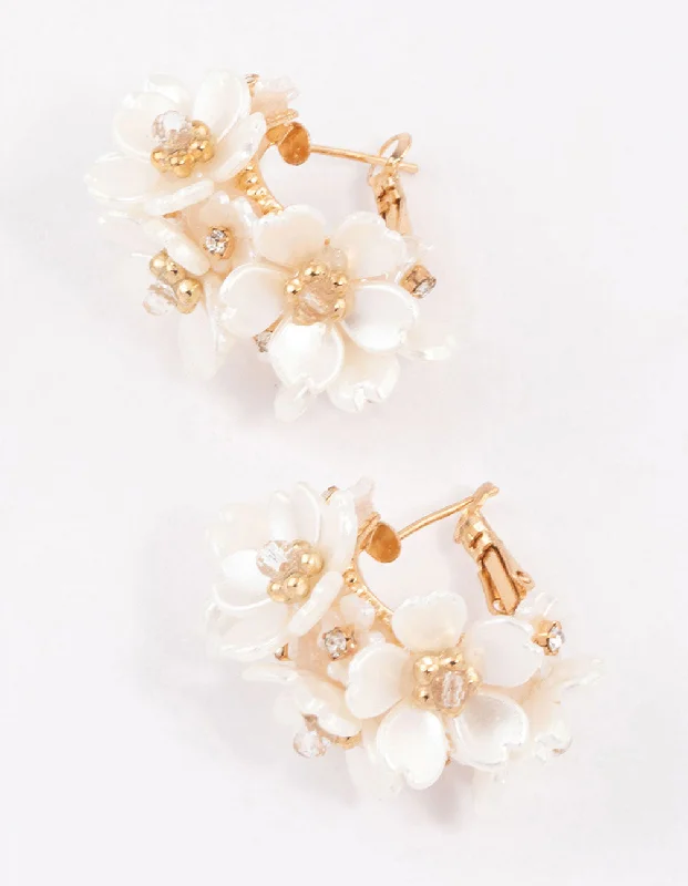 Nomad braid earrings-Gold Plated Flower Cluster Hoop Earrings