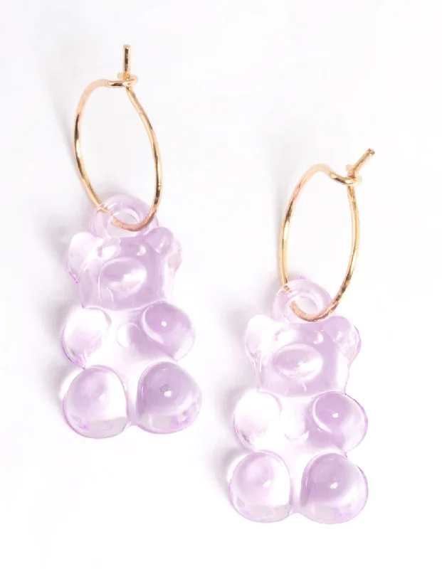 Spinel earrings-Gold Candy Bear Hoop Earrings