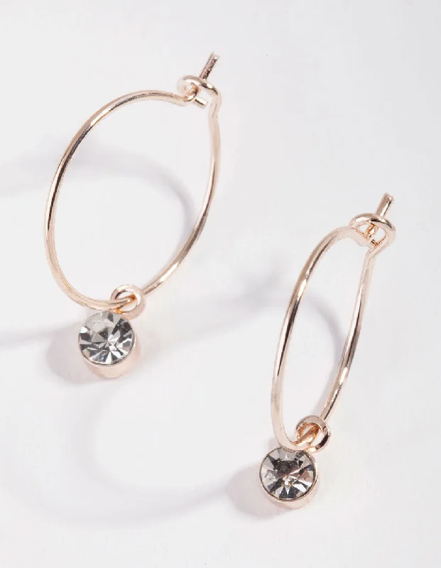 Astro charm earrings-Rose Gold Mini Crystal Hoop Earrings