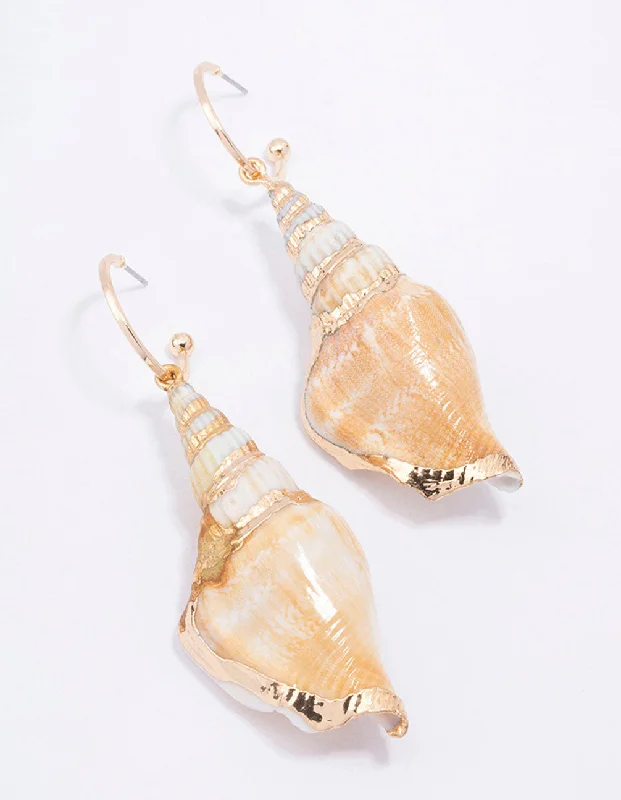 Java tile earrings-Natural Large Shell Hoop Earrings