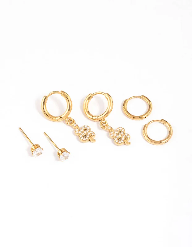 Bead weave earrings-Gold Plated Surgical Steel Snake Huggie Earrings Pack