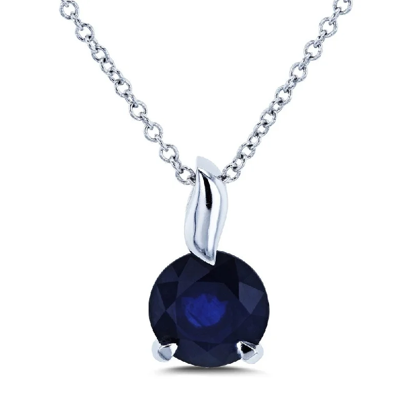 Solid link necklaces-Annello by Kobelli 14k White Gold Round Blue Sapphire Solitaire Pendant and Chain Necklace