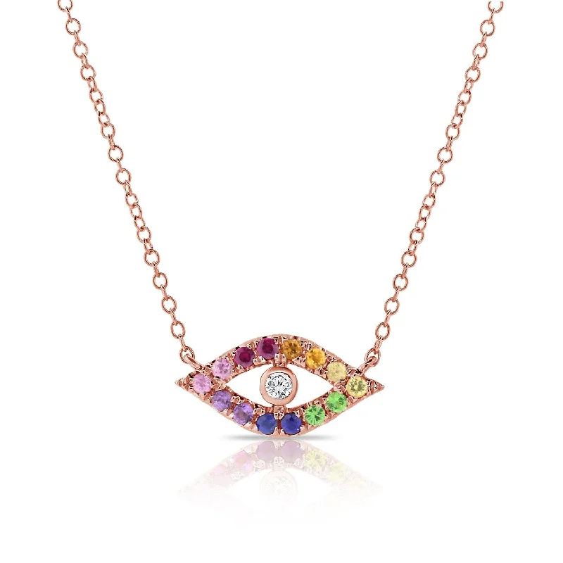 Leaf design necklaces-Joelle Evil Eye Necklace Rainbow Sapphire 14k Rose Gold