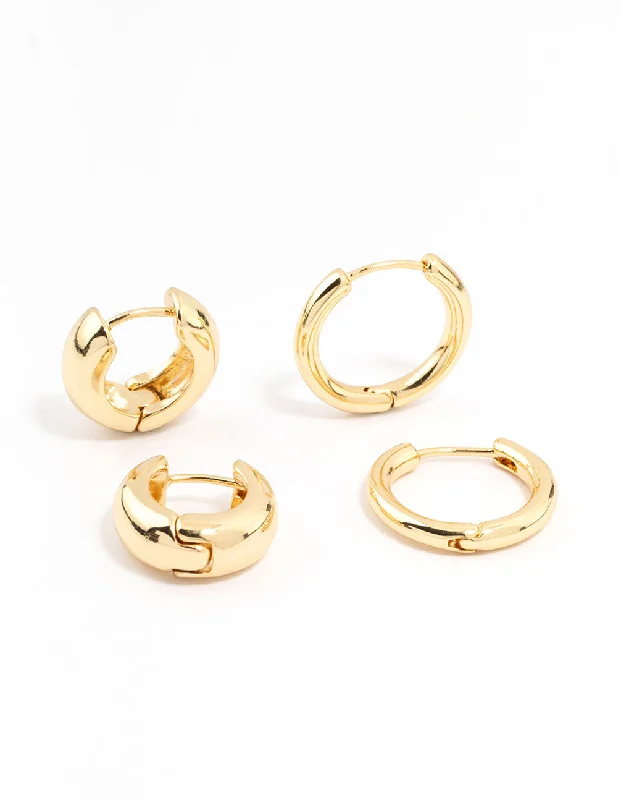 Mystic eye earrings-Gold Plated Thick & Thin Huggie Earrings 2-Pack