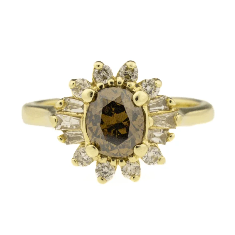 Oval stone engagement rings-1.10ctw Oval Cut Diamond with Diamond Accents Ring in 14K Yellow Gold - Size 6.25