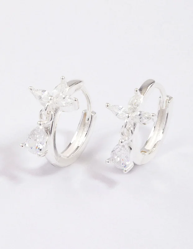 Flat badge earrings-Sterling Silver Trio Marquise Huggie Pear Earrings