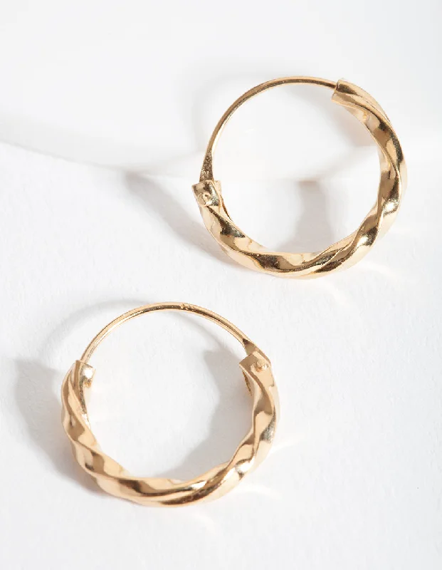 Fine star earrings-Gold Plated Sterling Silver Chunky Twist Hoop Earrings