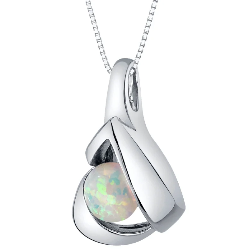 Rustic silver necklaces-1 ct Created White Opal Pendant Necklace in Sterling Silver