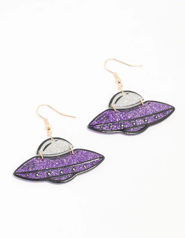 Reef knot earrings-Purple Acrylic Spaceship Drop Earrings