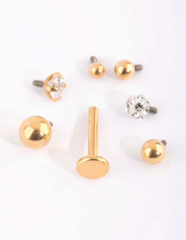 Flat badge earrings-Gold Plated Titanium Flat Back 6-Pack