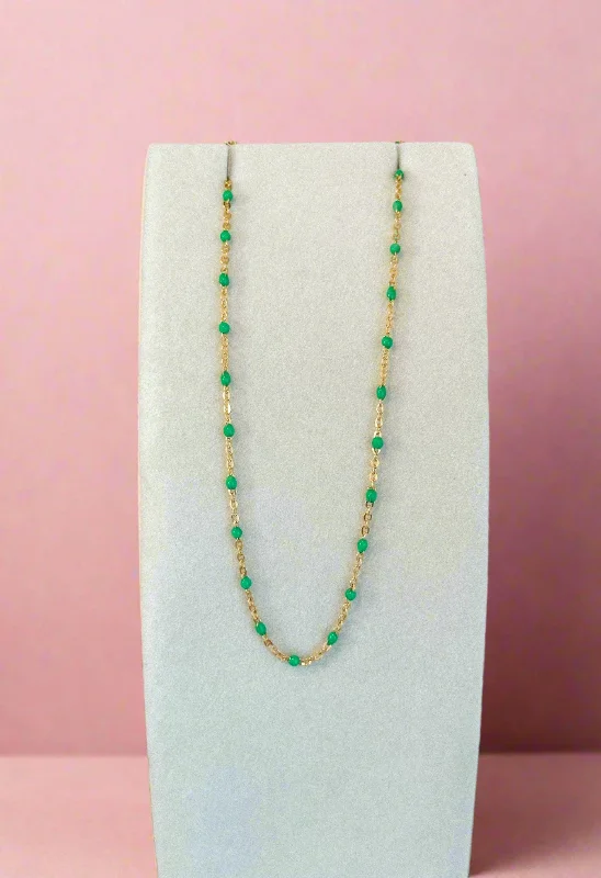 Surf wave necklaces-Green Beaded Necklace - Ready to Ship 18"