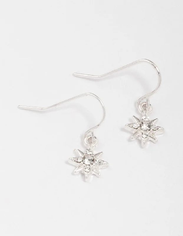 Reef knot earrings-Silver Diamante Star Drop Earrings