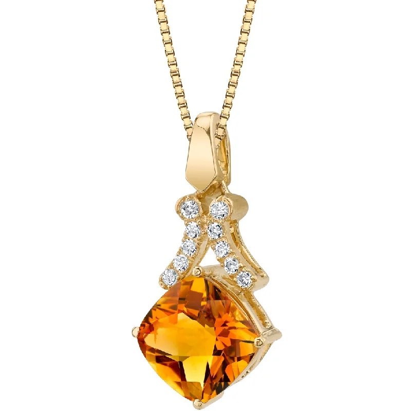 Victorian style necklaces-14k Yellow Gold 1.5 ct Cushion Cut Citrine Pendant Necklace