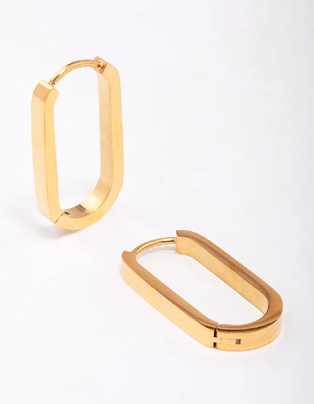 Vivid druzy earrings-Gold Plated Surgical Steel Large Rectangle Huggie Earrings