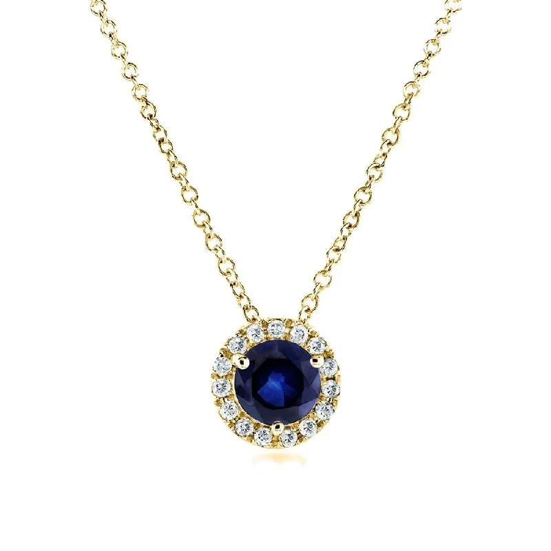 Fairy wing necklaces-Annello by Kobelli 14k Yellow Gold 4/5 Carat TGW Round Blue Sapphire and Diamond Necklace