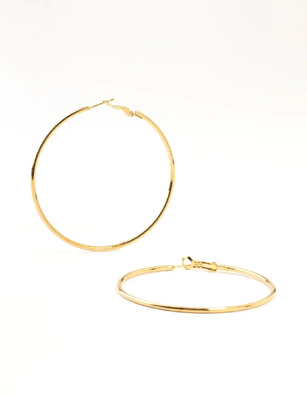 Thin pearl earrings-Gold Plated Surgical Steel Classic Hoop Earrings 60MM