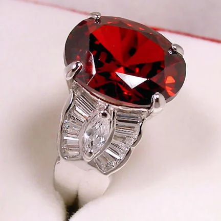 Cord detail engagement rings-Valeska: 9.6ct Red Fire Garnet & Russian CZ Cocktail Dinner Ring