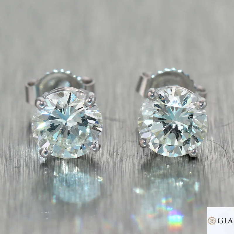 Surf theme earrings-GIA 2.01ctw Round Brilliant L VS1-VS2 Diamond 14k White Gold Stud Earrings