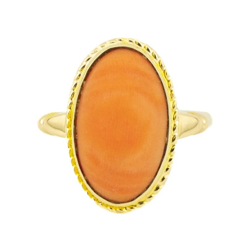 Radiant star engagement rings-Coral Solitaire Fashion Ring in 14K Yellow Gold - Size 7.25