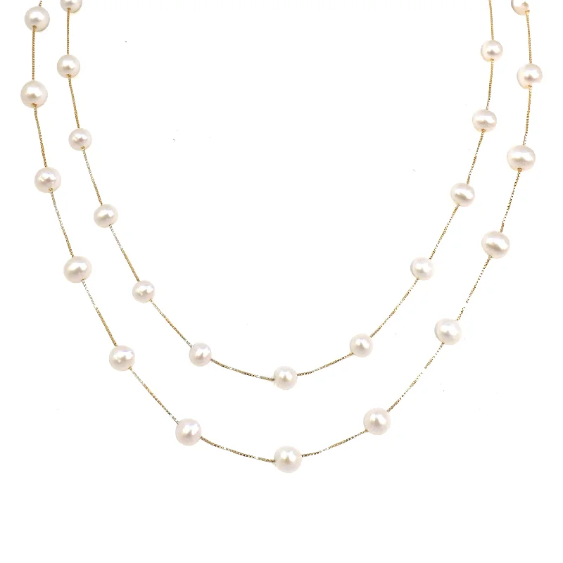 Stamped monogram necklaces-Elizabeth Pearl Necklace - Gold Coated & Freshwater Pearls