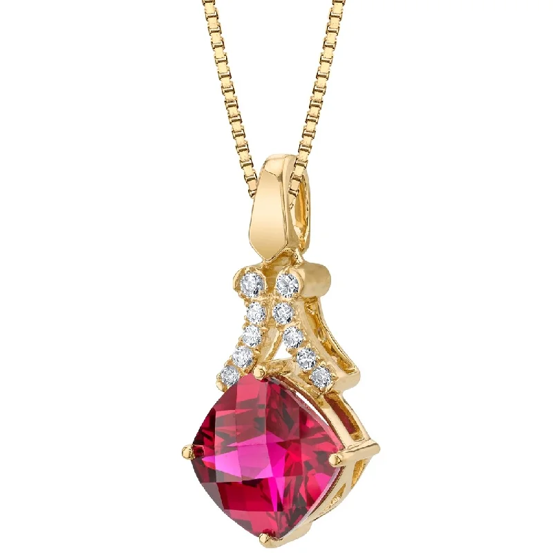 Lapis drop necklaces-14k Yellow Gold 1.5 ct Cushion Cut Created Ruby Pendant Necklace