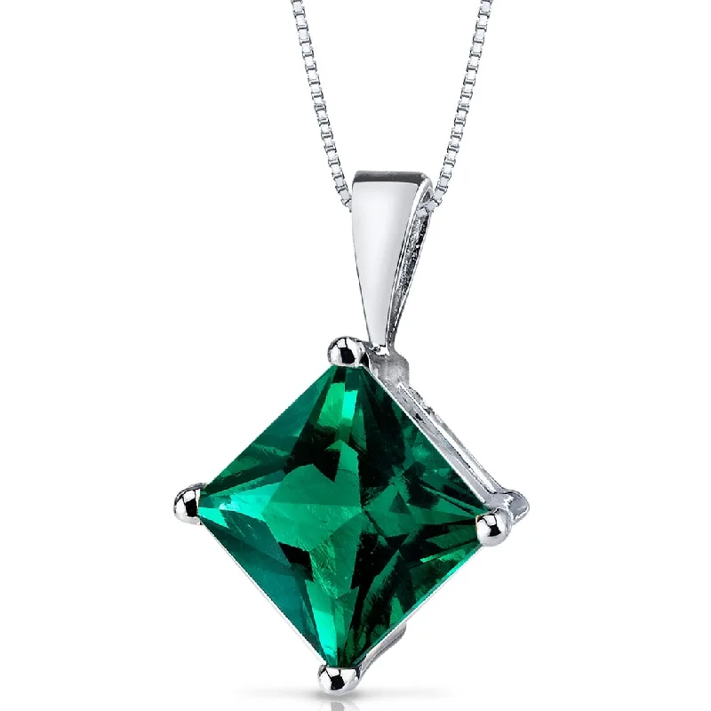 Chunky stone necklaces-14k White Gold 2.2 ct Created Emerald Pendant Necklace