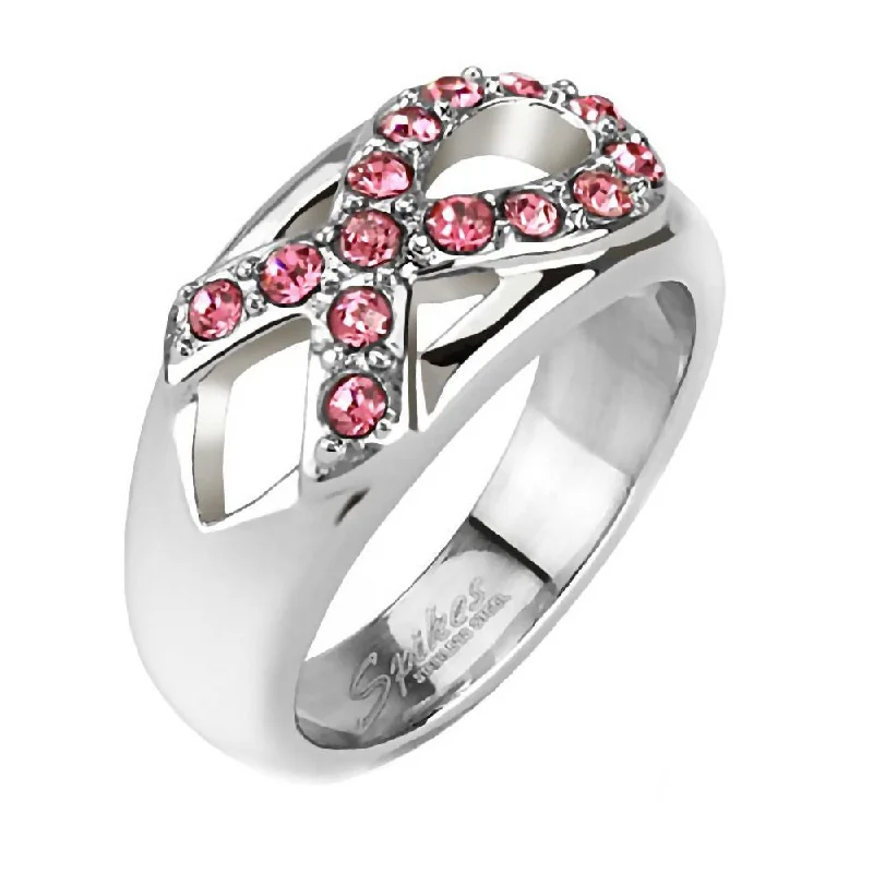 Classic diamond engagement rings-Rosalie: 0.42ct Pink Sapphire Ice CZ Ribbon-pattern Fashion Ring