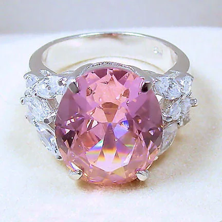 Glossy silver engagement rings-Krystal: 9.0ct Pink Sapphire & Russian Ice CZ Cocktail Ring