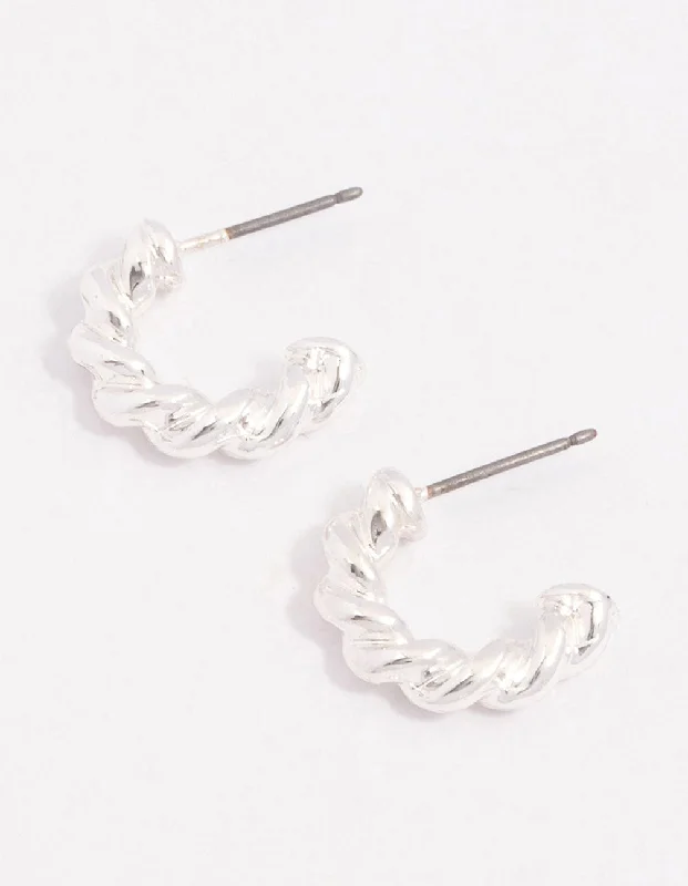 Bright stud earrings-Silver Chubby Twisted Hoop Earrings