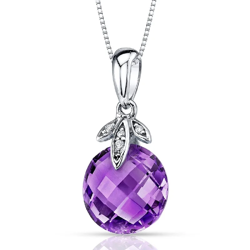 Dove feather necklaces-14k White Gold 3.5 ct Amethyst and Diamond Pendant Necklace