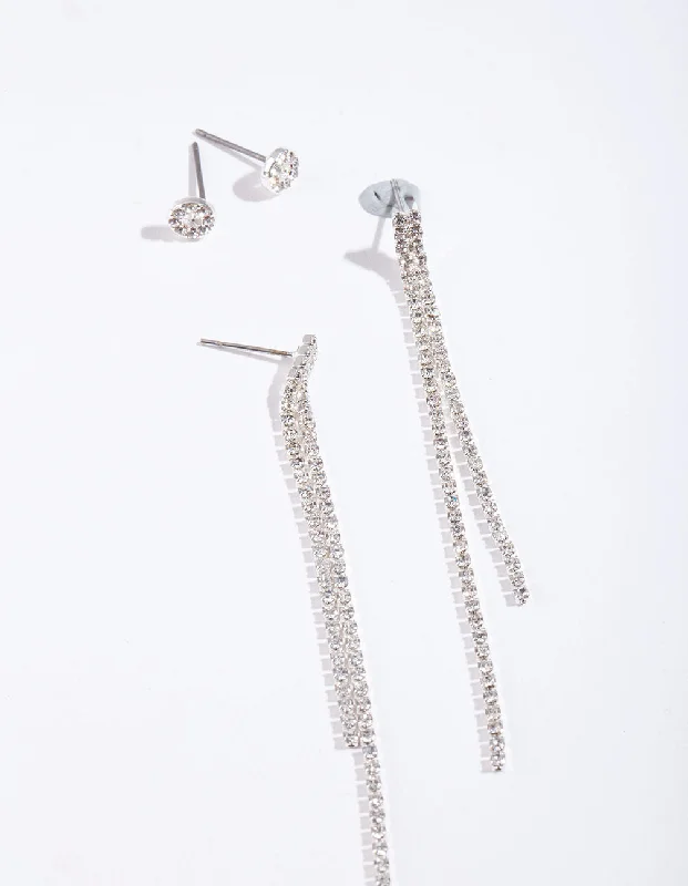 Polished art earrings-Silver Diamante Chain Earring Pack