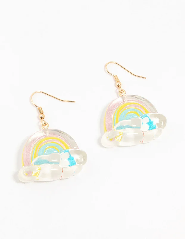 Patina brass earrings-Acrylic Bubble Rainbow Drop Earrings