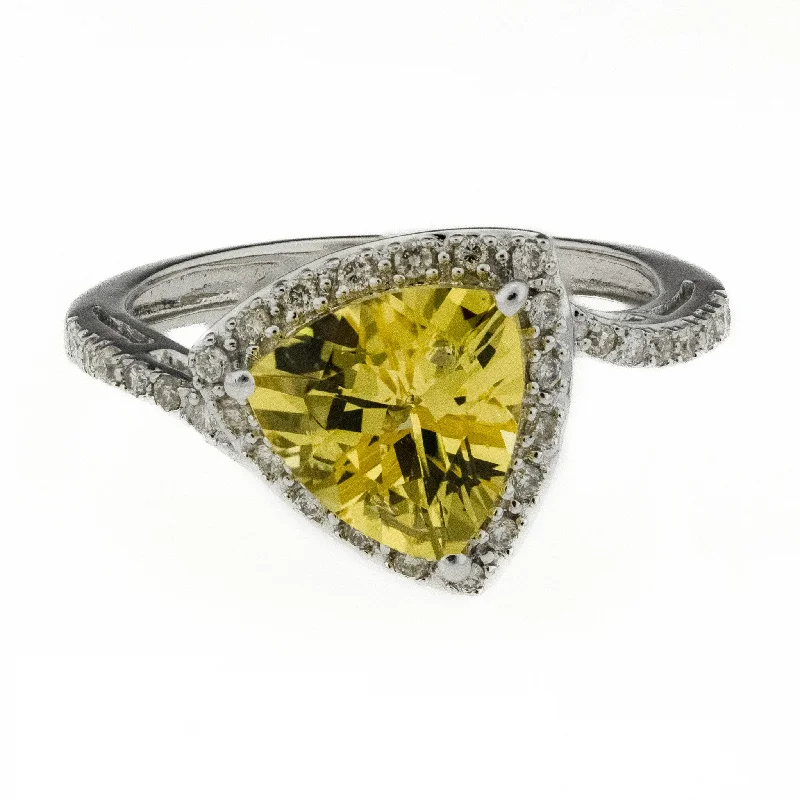 Oval cut engagement rings-1.25ctw Yellow Beryl with Diamond Accents Ring in 14K White Gold - Size 5.5