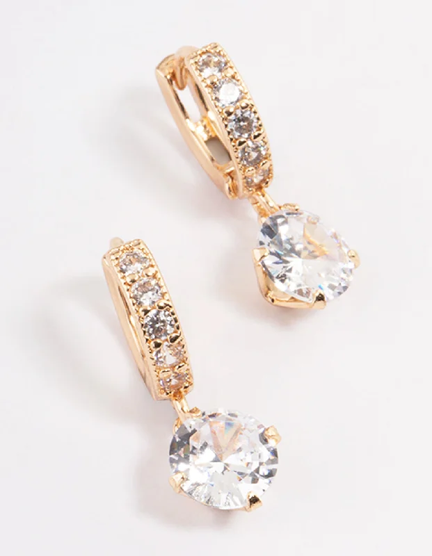 Rough texture earrings-Gold Diamante Huggie Teardrop Earrings