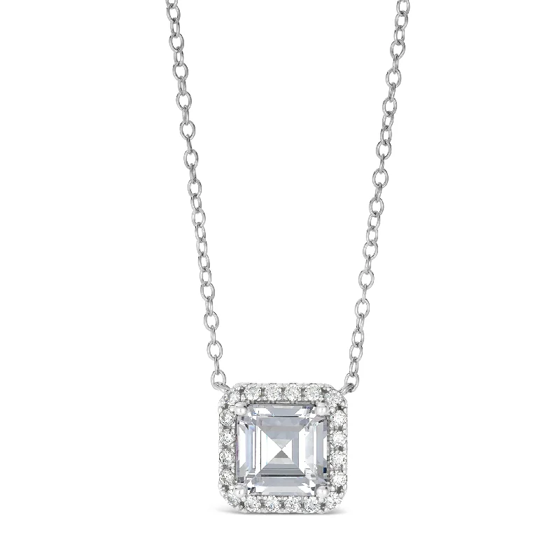 Thick link necklaces-Classic Halo Asscher Cut 5 Carat Necklace